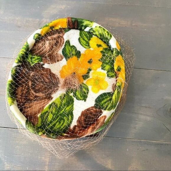 Vintage Union Made Toque Netted Hat Velvet Floral - Picture 6 of 10